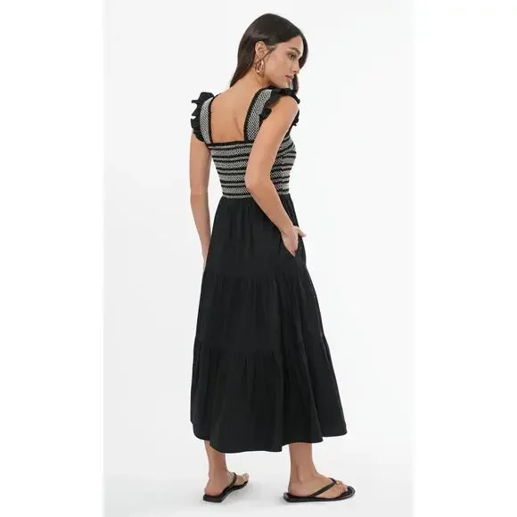 GREYLIN Black Felicia Multi Stitch Smocked Midi Dress Size XS NWT - Picture 2 of 5